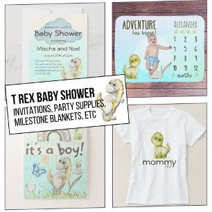 Invitación Pastel Watercolor Cute Moderno T Rex Baby Shower