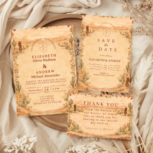 Tarjeta De Confirmación De Asistencia Boda Western Desierto de Terracota