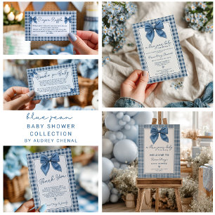 Invitación Blue Jean Denim Coquette Bow Gingham Baby Shower