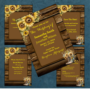 Invitación Vintage Rustic Sunflowers Country Wedding