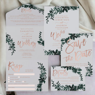 Invitación Tipografía de oro Rosa boda gris floral