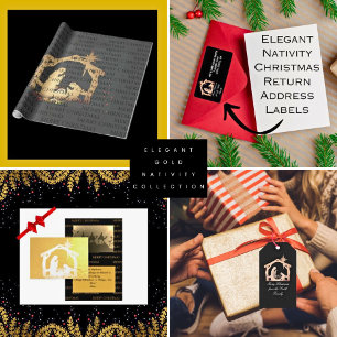 Postal Festiva Con Relieve Metalizado Postcarta de Navidades de la Natividad del Oro Cri