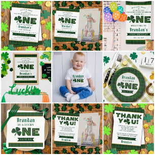 Invitación Con Relieve Metalizado Lucky Little Shamrock 1er cumpleaños Photo Real
