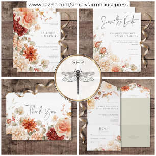 Tarjeta De Agradecimiento Resto de caída picante y Boda floral de Rubor Boho