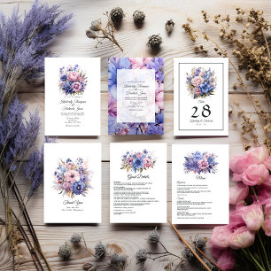 Tarjeta De Agradecimiento Petal Pink, Cornflower Blue y Mauve Purple Boda