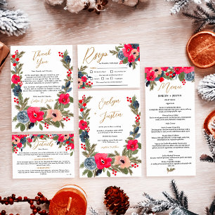 Tarjeta De Agradecimiento Elegante Boda de moda con flores de invierno
