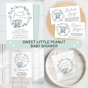 Pegatina Cuadrada Baby Shower Cute Elephant Eucalyptus