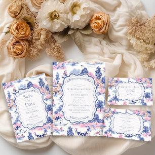 Invitación Todo En Uno Elegante Boda floral del Jardín francés azul barro