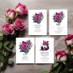 Invitación Código QR del Boda gótico floral de color rosa cal