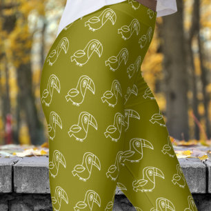 Leggings Patrón de pájaro táctil de crema blanca suave
