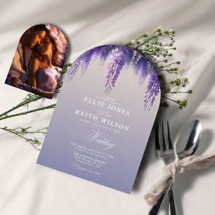Tarjeta De Agradecimiento Boda fotográfico con flor púrpura de gradiente cap