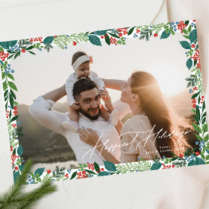 Tarjeta Festiva bayas festivas enmarcan el clásico rojo verde HAPP