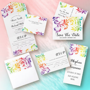 Invitación Tríptica Colores arcoiris desplazan la hoja de boda de invi