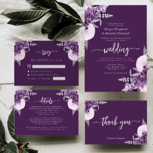 Tarjeta De Agradecimiento Boda Purple Lilac Silver Floral Script