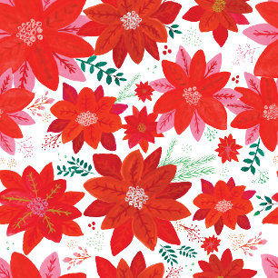 Pegatina Redonda Flor rosa y de poinsettia roja