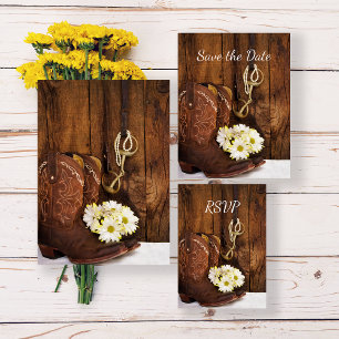 Tarjeta De Confirmación De Asistencia Boots de Cowboy, Daisies, Boda de Boda de Caballo 