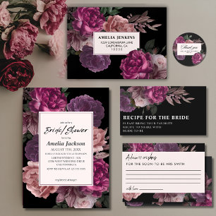 Invitación Acuarela floral morena oscura ducha de novia negra