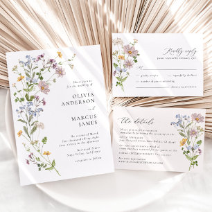 Invitación de boda refinada con spray de flores si