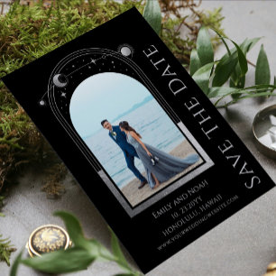 Reserva La Fecha Foto de boda celestial de plata negra mística