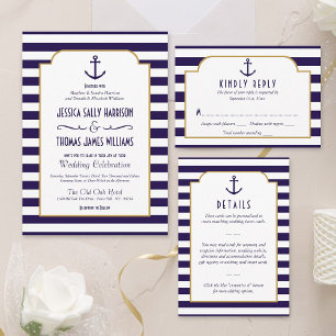 Invitación Con Relieve Metalizado Foto De Boda De Ancla Náutica Guardar La Fecha Rea