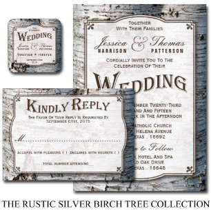 Invitación La colección de Bodas de árbol de birch plateado y