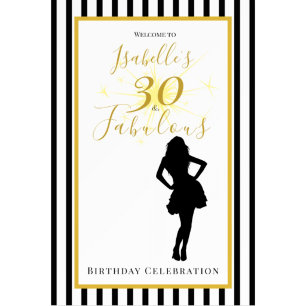 Servilleta De Papel Servilletas de cumpleaños negras doradas 30 & Fabu