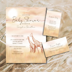 Invitación Safari Giraffe Baby Shower invita a la neutralidad