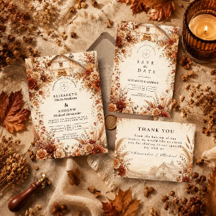 Tarjeta De Agradecimiento Boda elegante de otoño en un granero