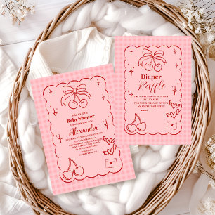 Invitación Doodle Cherry Bow Baby Shower