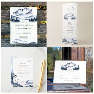 Invitación a la boda de la Montaña Rustic Blue Wat