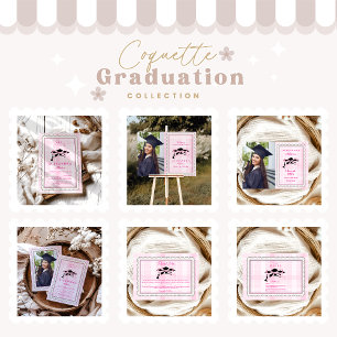 Tarjeta De Agradecimiento Graduación de Coquette Cute Pink Bow