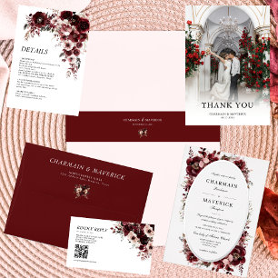 Tarjeta De Confirmación De Asistencia Elegante Boda Maroon Burgundy