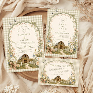 Tarjeta De Agradecimiento Boda rústica en granero con estilo Cottagecore