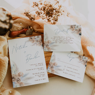 Invitación Boho Boda: Dusty Blue & Ivory Bohemian
