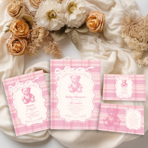 Servilleta De Papel Coquette Gingham French Teddy Bear Baby Shower