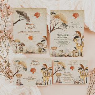Tarjeta De Agradecimiento Foto Wild One Safari Animals Boy Baby Shower