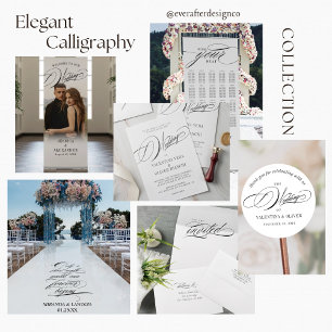Servilleta De Papel Elegante Boda de caligrafía blanca y negra