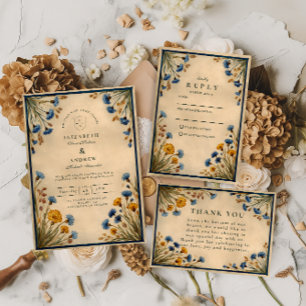 Tarjeta De Confirmación De Asistencia Boda de flores silvestres azules vintage
