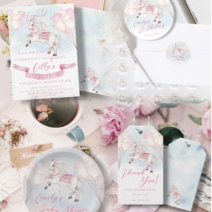Invitación Fairytale Pony Stars Pink Balloons Baby Shower