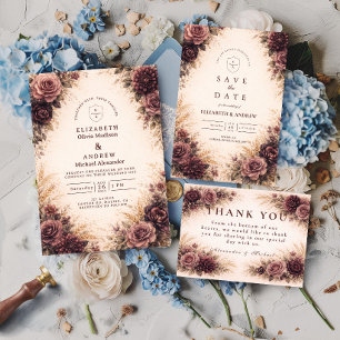 Tarjeta De Agradecimiento Boda Otoñal Floral Borgoña Malhumorada