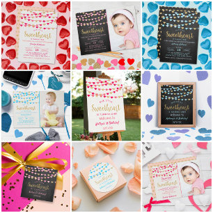 Invitación Corazones de amor colgantes cumpleaños pequeño amo