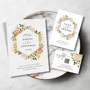Invitación Con Relieve Metalizado Elegante Boda floral de acuarela neutra   Oro