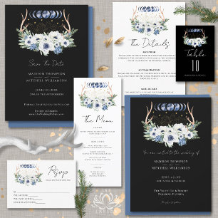Pegatina Cuadrada Flores de cristales lunares Boho Boda metafísico