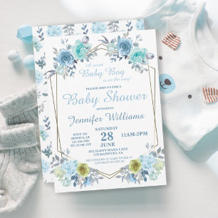 Postal Floral azul de bonito es un niño Invitati de Baby 