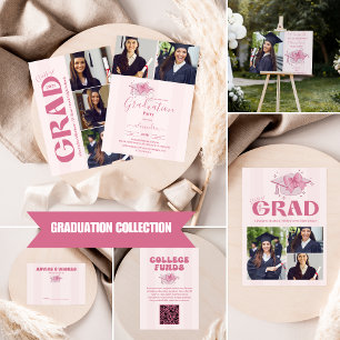 Tarjeta De Agradecimiento Pink 3 Fotos Coquette Bow Graduation Party