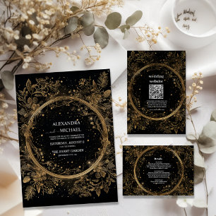 Invitación Mystical Celestial Black and Gold Boda
