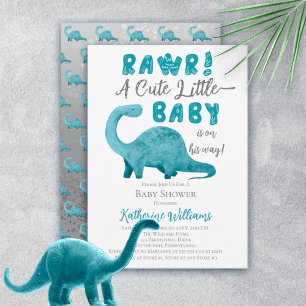 Invitación Baby Shower de Rawr Blue Dinosaur QR Co