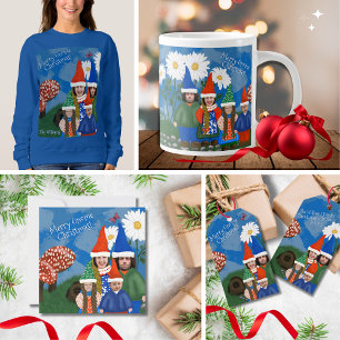 Funny Gnome tu familia de tres Feliz Navidad