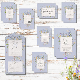 Tarjeta De Confirmación De Asistencia Delicate Boho Wildflowers Periwinkle Boda