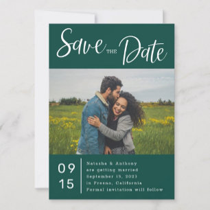 Invitación Boda fotográfico de tres corazones de color verde 